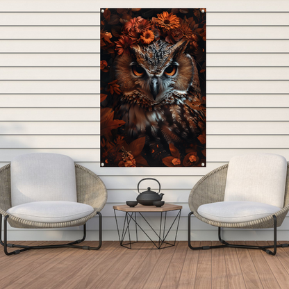 Uil en Herfstbloemen in Warme Tinten tuinposter