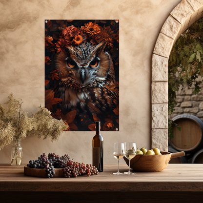 Uil en Herfstbloemen in Warme Tinten tuinposter