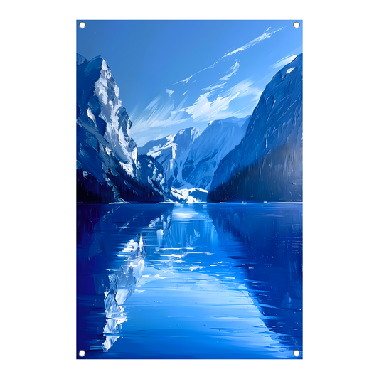 Abstract berglandschap in blauwe tinten tuinposter