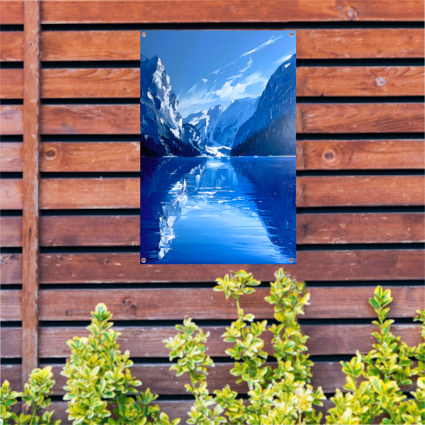 Abstract berglandschap in blauwe tinten tuinposter