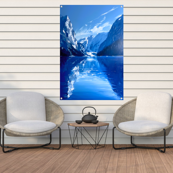 Abstract berglandschap in blauwe tinten tuinposter