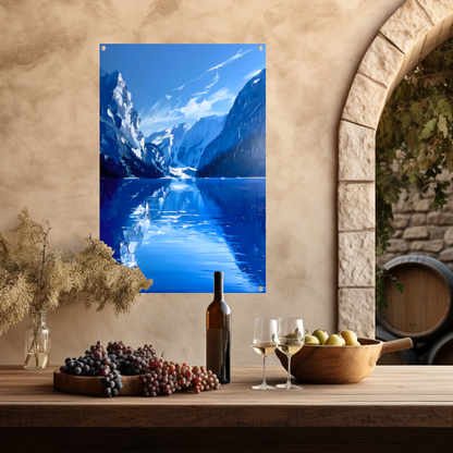 Abstract berglandschap in blauwe tinten tuinposter