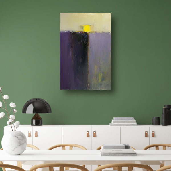 Abstract schilderij met paarse en gele kleuren poster