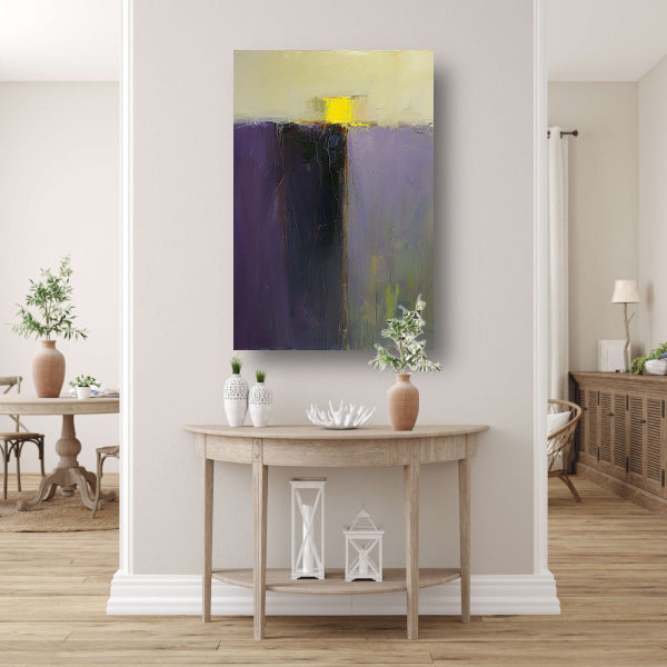 Abstract schilderij met paarse en gele kleuren canvas