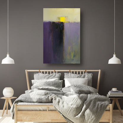 Abstract schilderij met paarse en gele kleuren poster