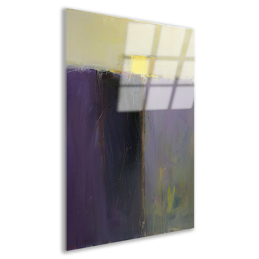 Abstract schilderij met paarse en gele kleuren acrylglas