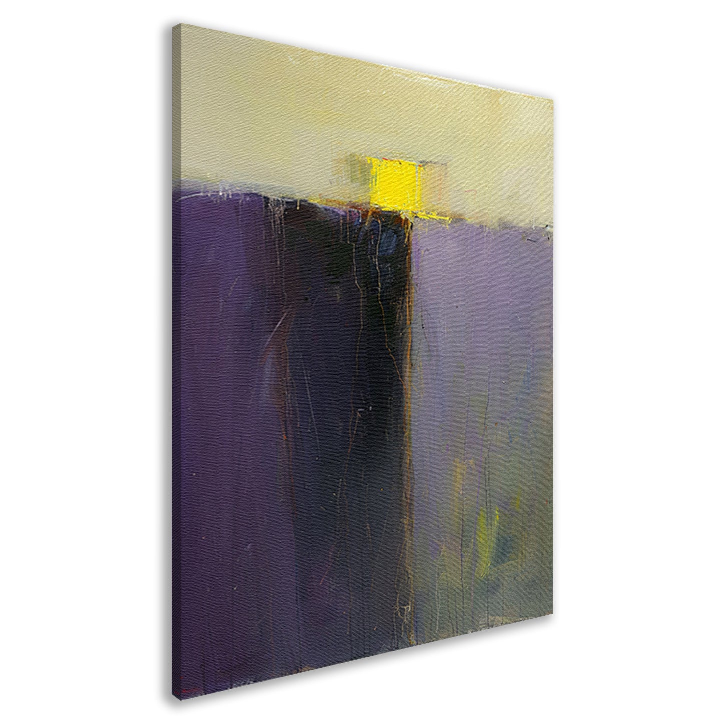 Abstract schilderij met paarse en gele kleuren canvas
