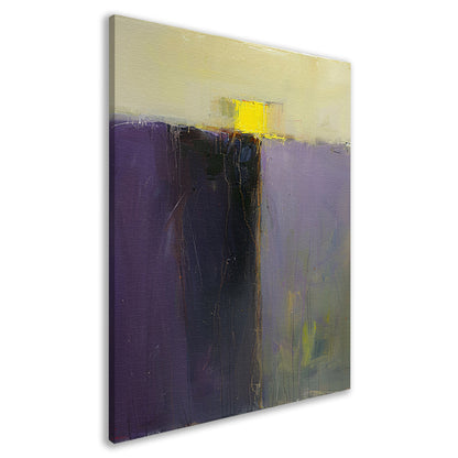 Abstract schilderij met paarse en gele kleuren canvas