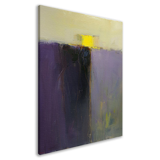 Abstract schilderij met paarse en gele kleuren canvas