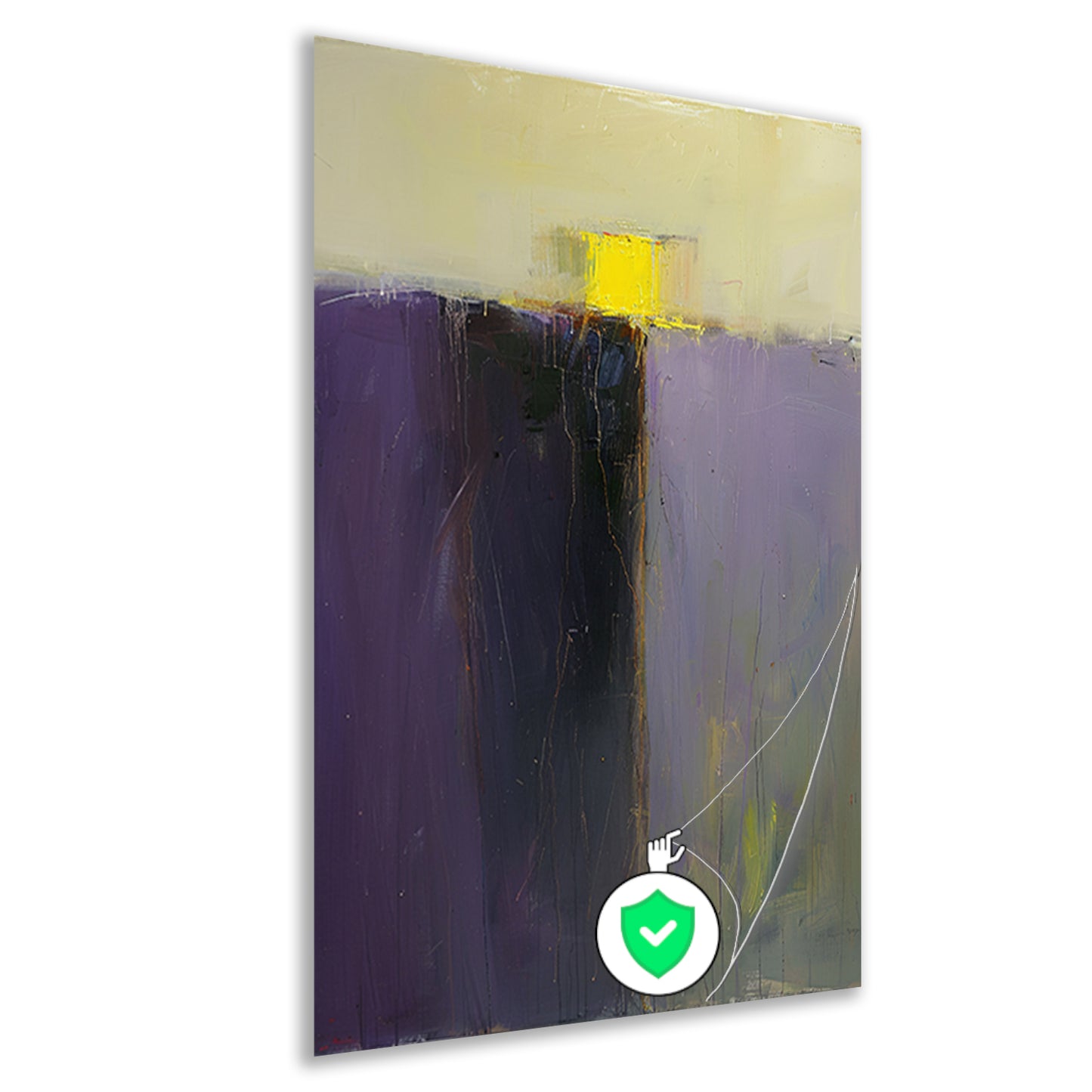 Abstract schilderij met paarse en gele kleuren poster