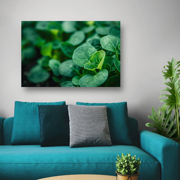 Close-up van groene spruiten met diepte canvas