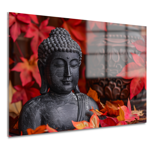 Boeddhabeeld met herfstbladeren acrylglas
