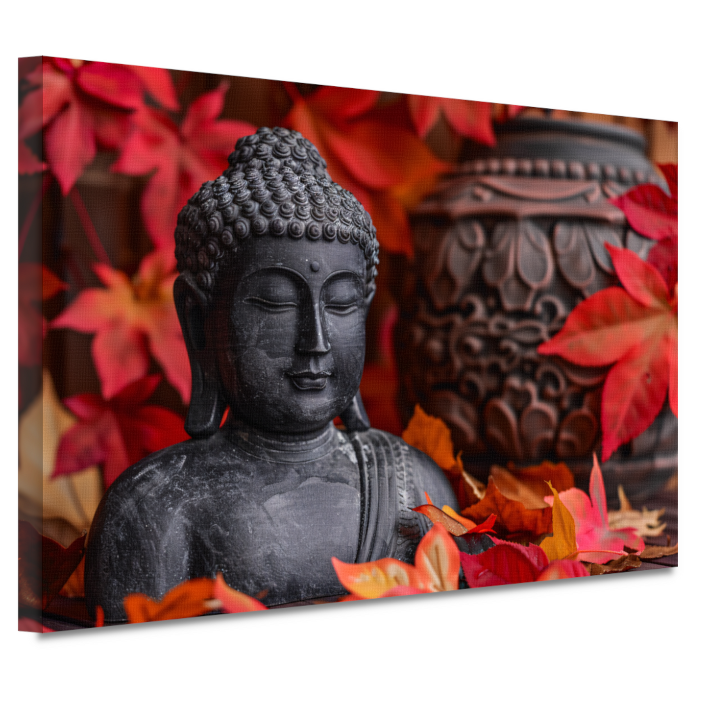 Boeddhabeeld met herfstbladeren canvas