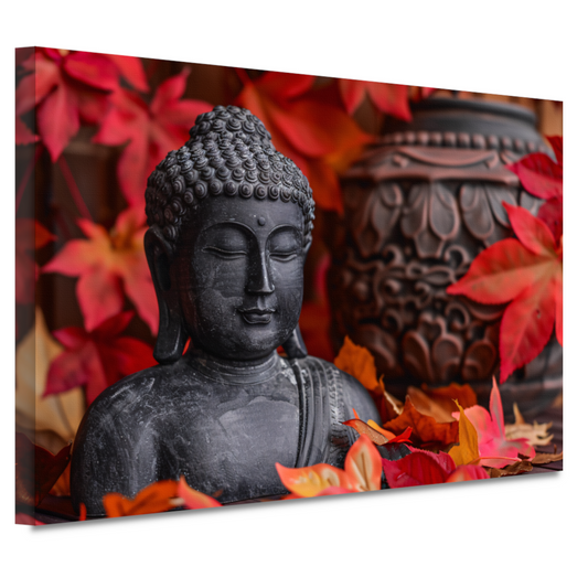 Boeddhabeeld met herfstbladeren canvas