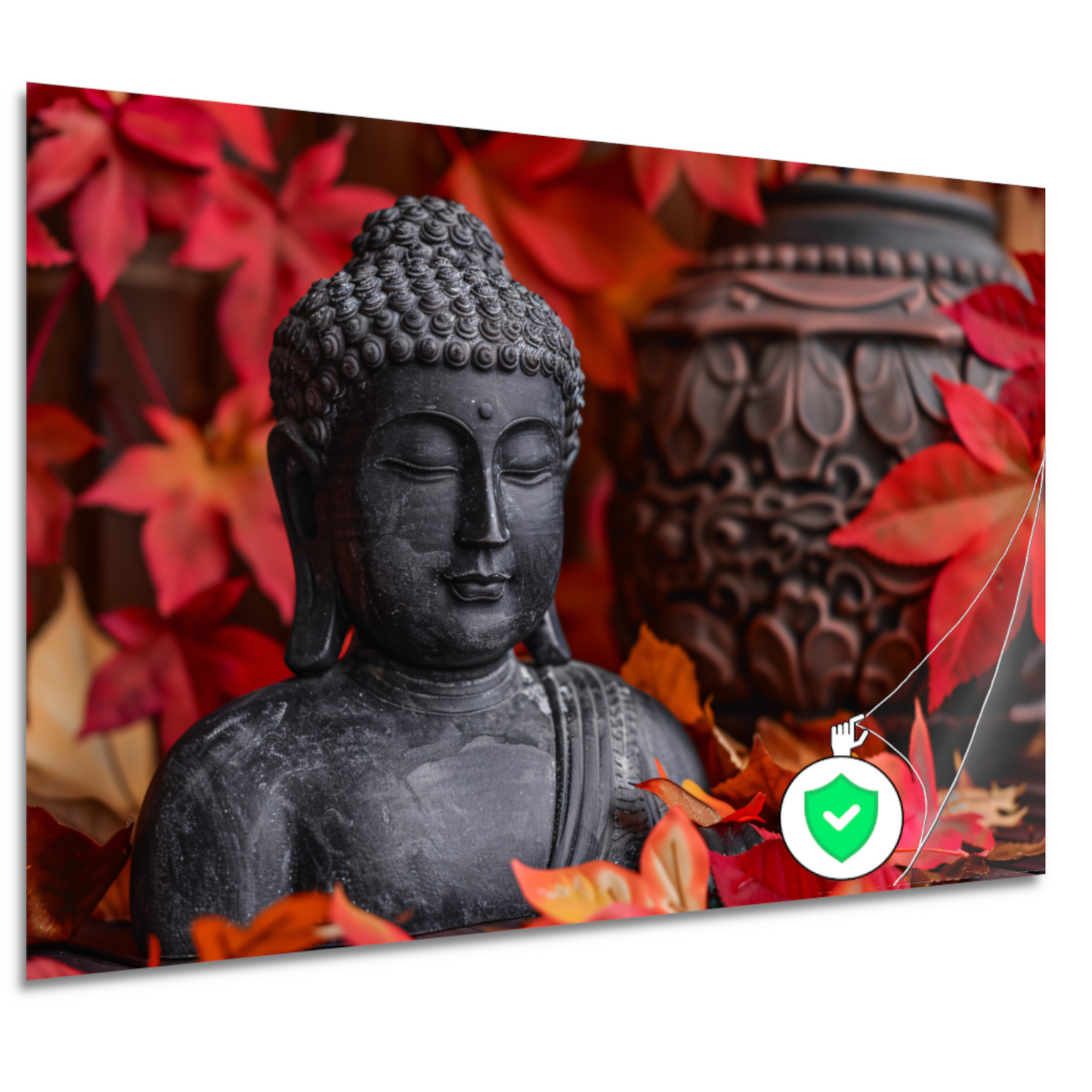 Boeddhabeeld met herfstbladeren poster