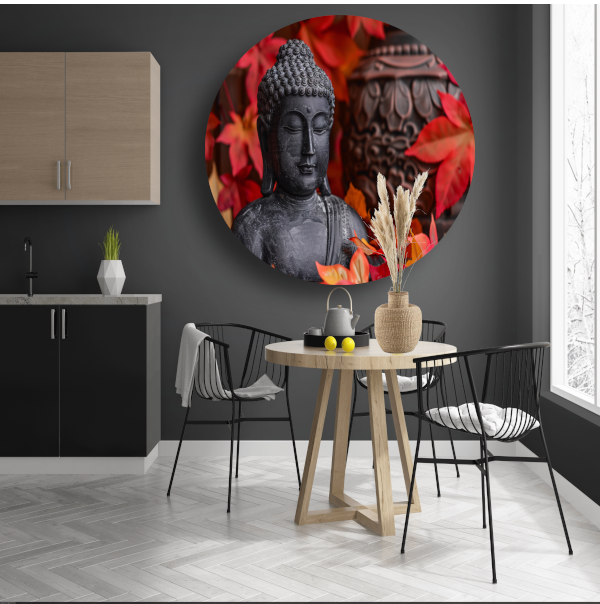 Boeddhabeeld met herfstbladeren forex muurcirkel