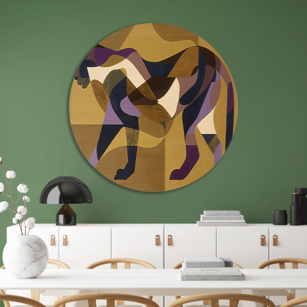 Abstracte kubistische cheeta kunst in kleur aluminium muurcirkel