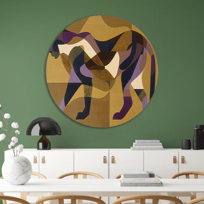 Abstracte kubistische cheeta kunst in kleur aluminium muurcirkel