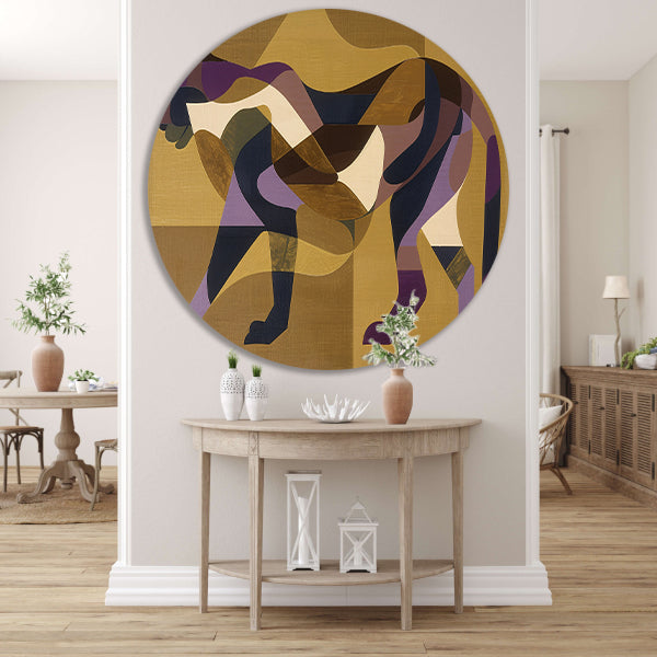 Abstracte kubistische cheeta kunst in kleur aluminium muurcirkel
