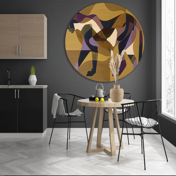 Abstracte kubistische cheeta kunst in kleur aluminium muurcirkel