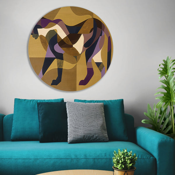 Abstracte kubistische cheeta kunst in kleur aluminium muurcirkel