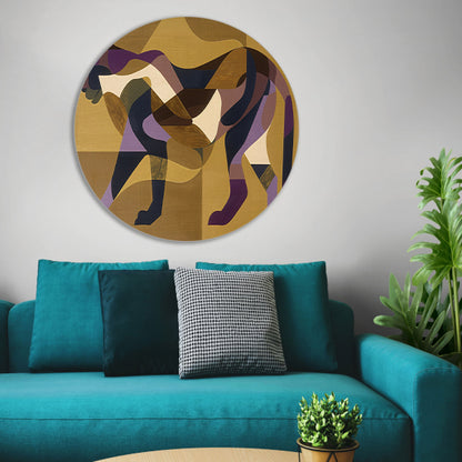 Abstracte kubistische cheeta kunst in kleur aluminium muurcirkel