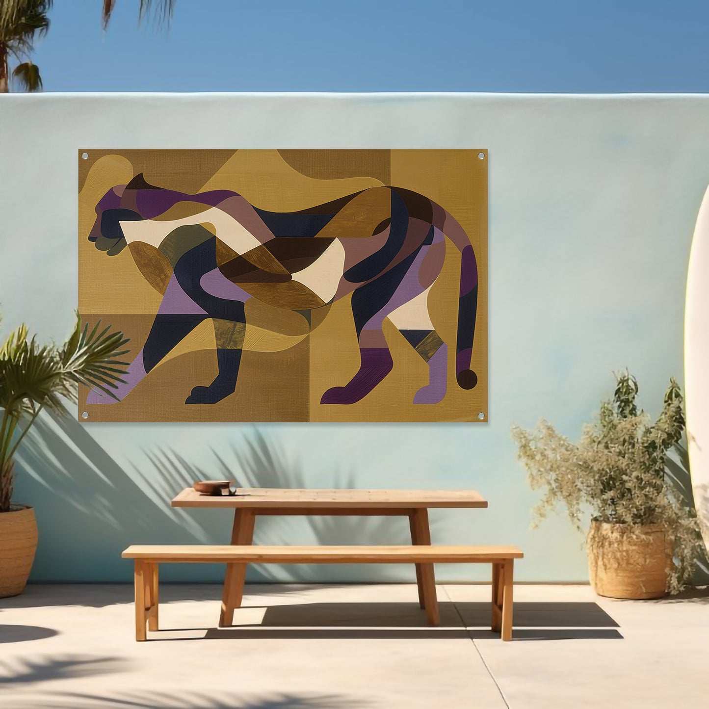 Abstracte kubistische cheeta kunst in kleur tuinposter