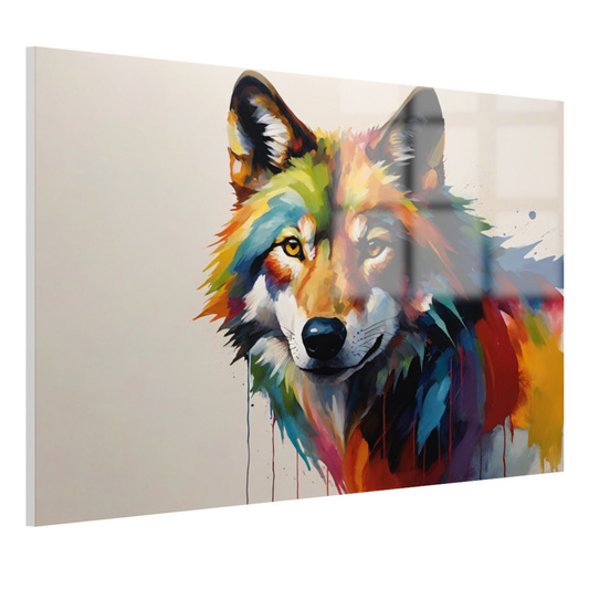 Kleurrijke Abstractie van een Wolf in Druipvorm acrylglas