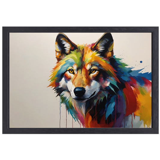 Kleurrijke Abstractie van een Wolf in Druipvorm canvas met baklijst