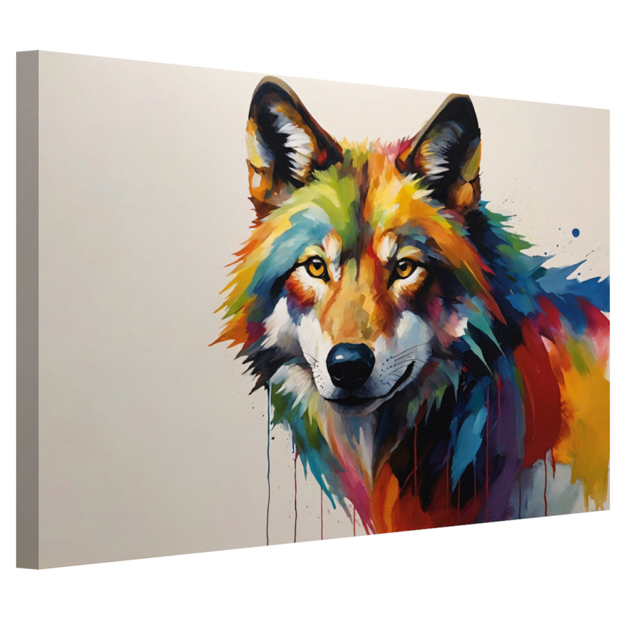 Kleurrijke Abstractie van een Wolf in Druipvorm canvas