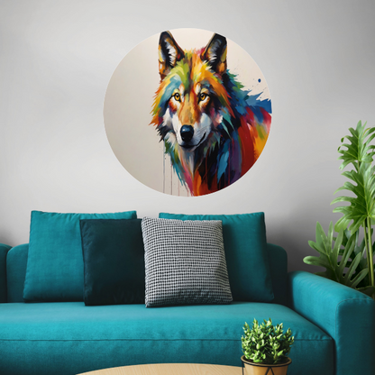 Kleurrijke Abstractie van een Wolf in Druipvorm forex muurcirkel