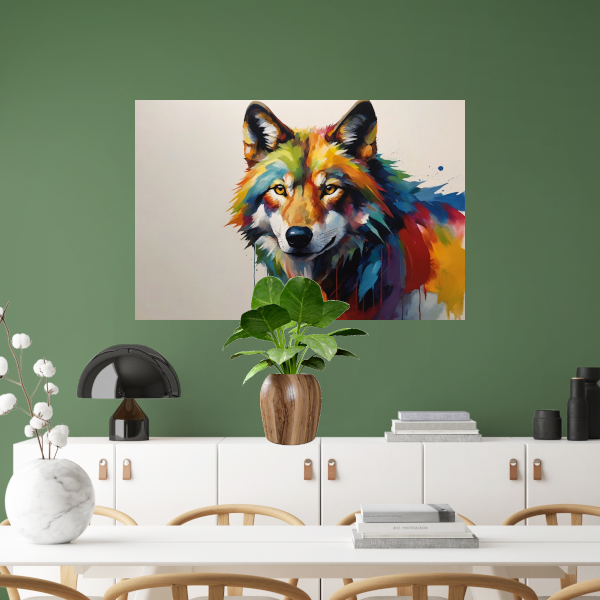 Kleurrijke Abstractie van een Wolf in Druipvorm acrylglas