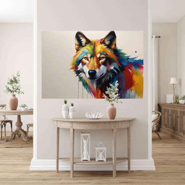 Kleurrijke Abstractie van een Wolf in Druipvorm acrylglas