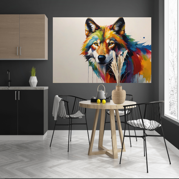 Kleurrijke Abstractie van een Wolf in Druipvorm acrylglas