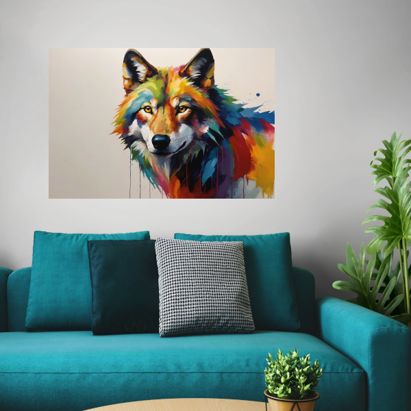 Kleurrijke Abstractie van een Wolf in Druipvorm acrylglas