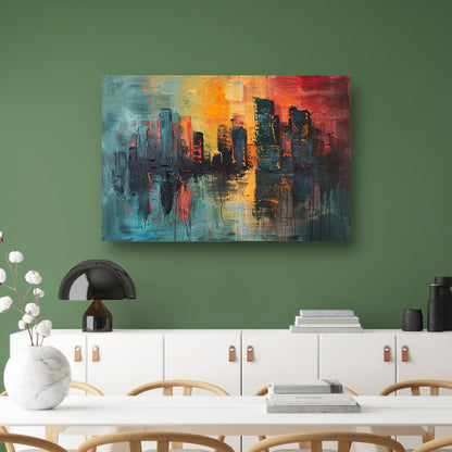 Dynamische Abstracte Stedelijke Skyline bij Zonsondergang acrylglas