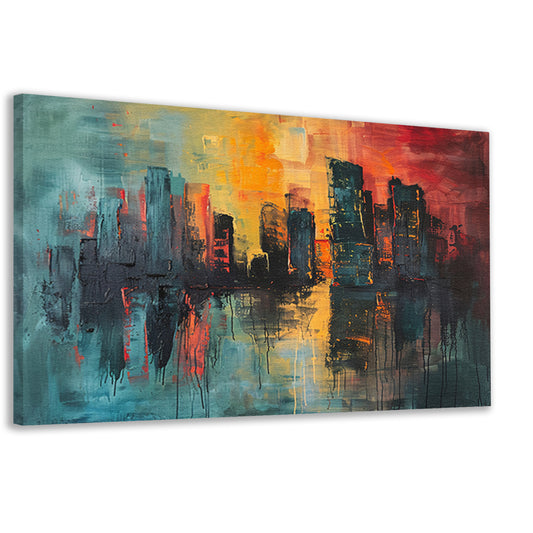 Dynamische Abstracte Stedelijke Skyline bij Zonsondergang canvas