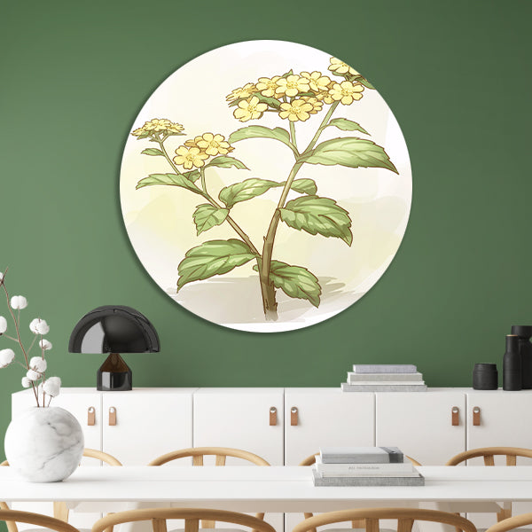 Digitale schilderij van prachtige bloem en bladeren aluminium muurcirkel