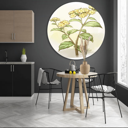 Digitale schilderij van prachtige bloem en bladeren aluminium muurcirkel