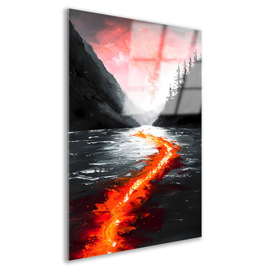 Abstracte rivier door een berglandschap acrylglas