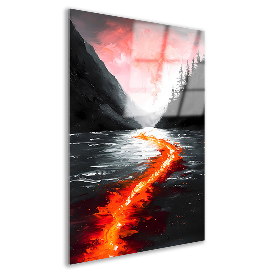 Abstracte rivier door een berglandschap acrylglas