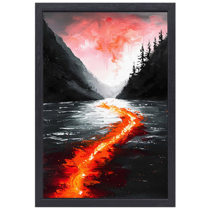 Abstracte rivier door een berglandschap canvas met baklijst