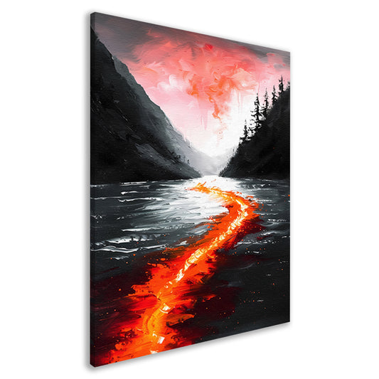 Abstracte rivier door een berglandschap canvas
