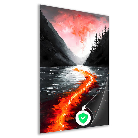Abstracte rivier door een berglandschap poster