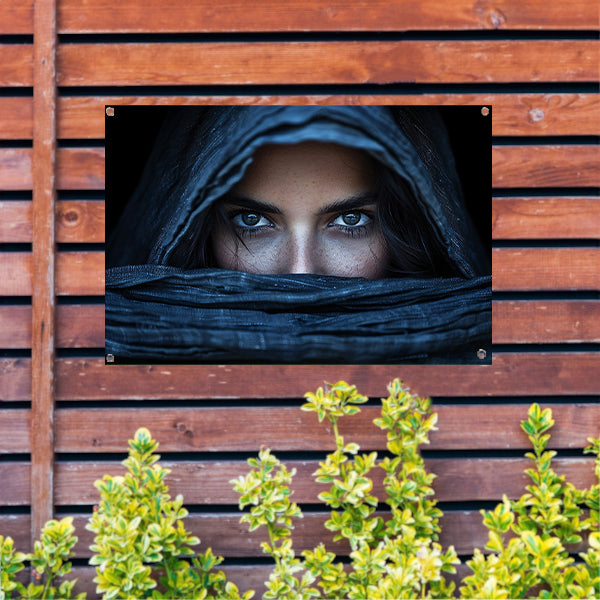 Mysterieuze Vrouw in Textielomhulsel tuinposter