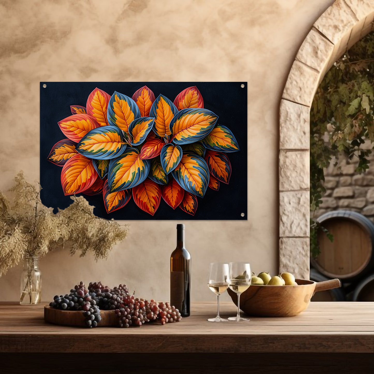 Gestileerde Herfstbladeren op Donkere Achtergrond tuinposter