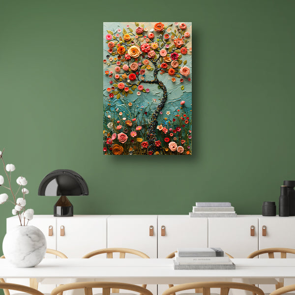 Kleurrijk Bloemenboom Schilderij voor Interieur canvas