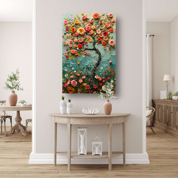 Kleurrijk Bloemenboom Schilderij voor Interieur canvas