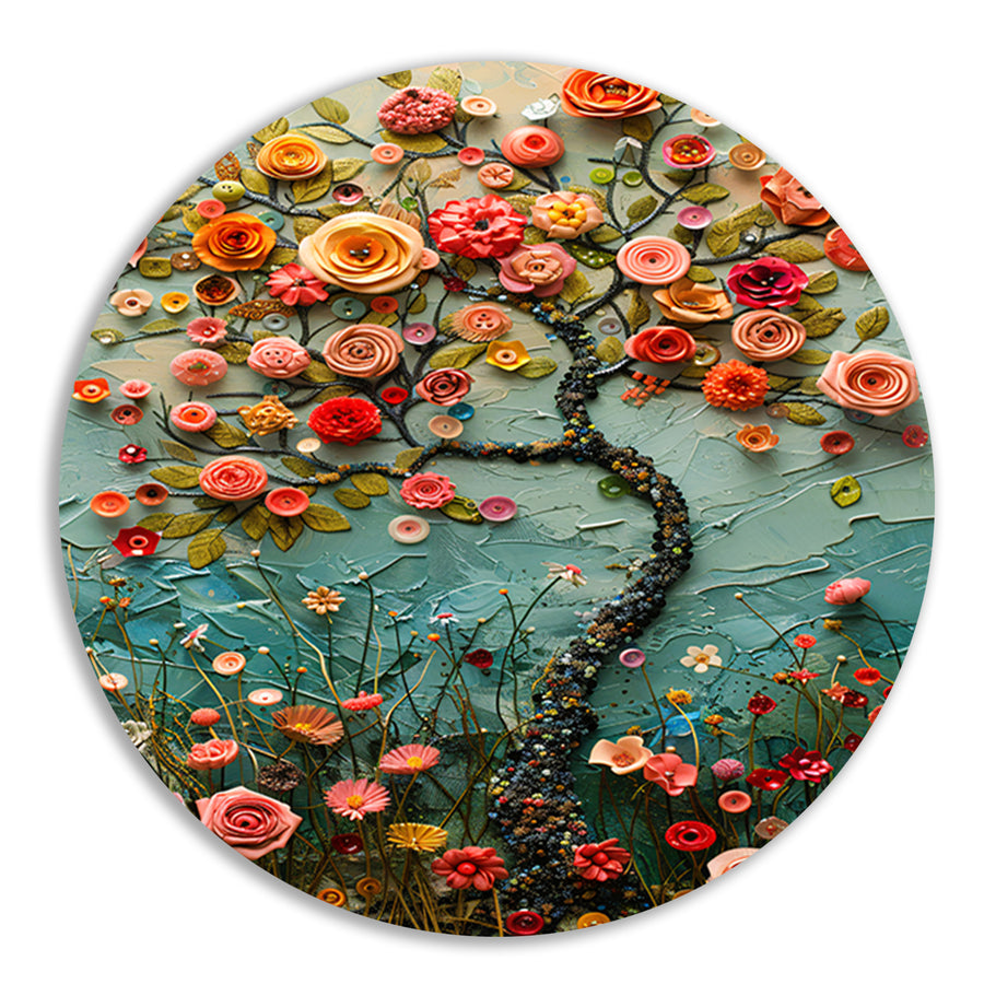 Kleurrijk Bloemenboom Schilderij voor Interieur aluminium muurcirkel