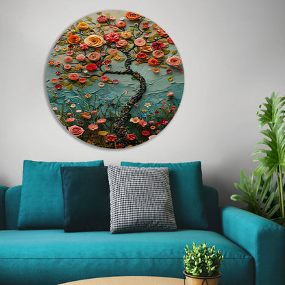 Kleurrijk Bloemenboom Schilderij voor Interieur aluminium muurcirkel